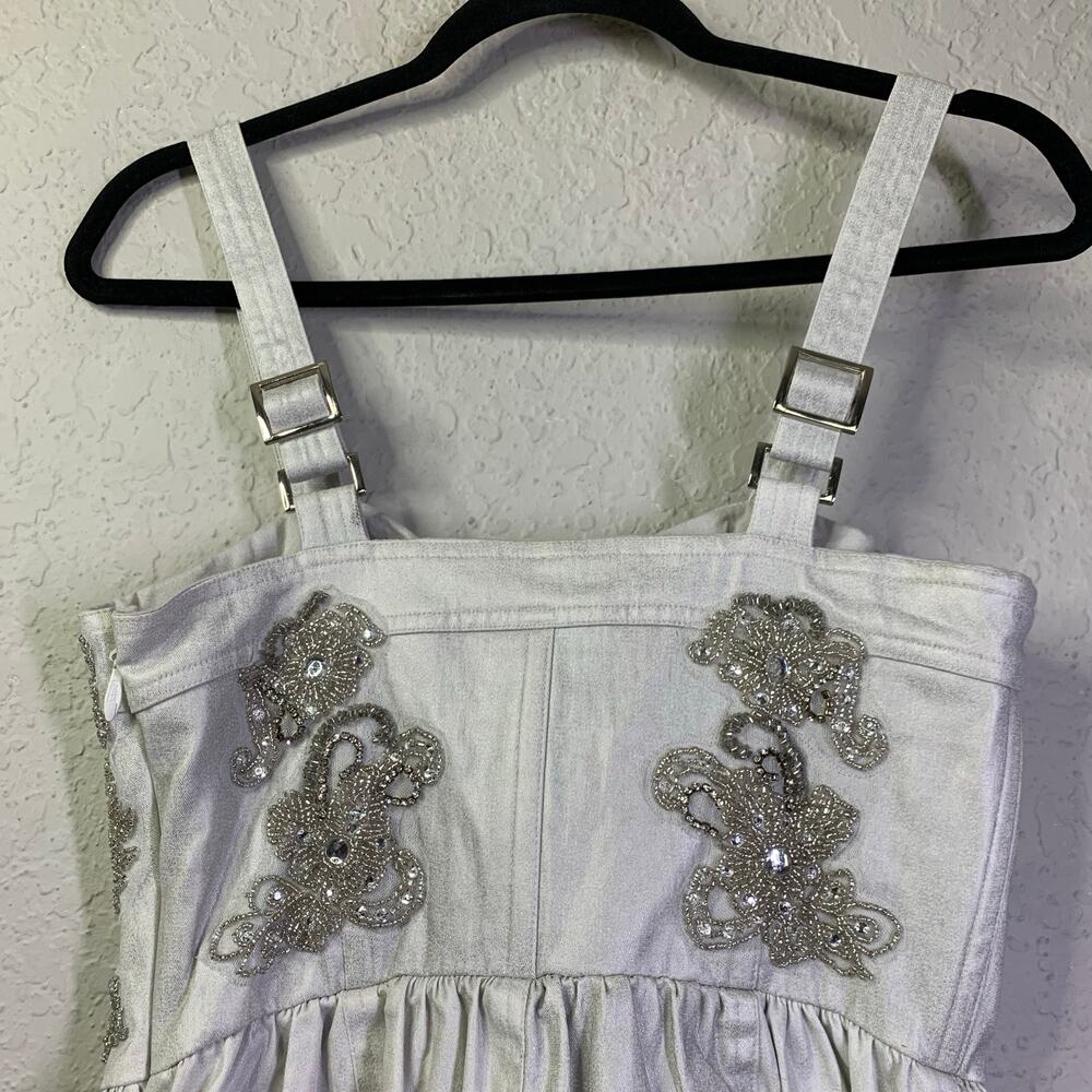 FREE PEOPLE Romper Janelle Bubble Style Size 4 Metallic Silver Hidden Side Zip - Picture 11 of 16